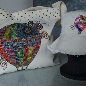 Whimsical One of A Kind Rhinestone Hot Air Balloon with Matching Balloon Hat
